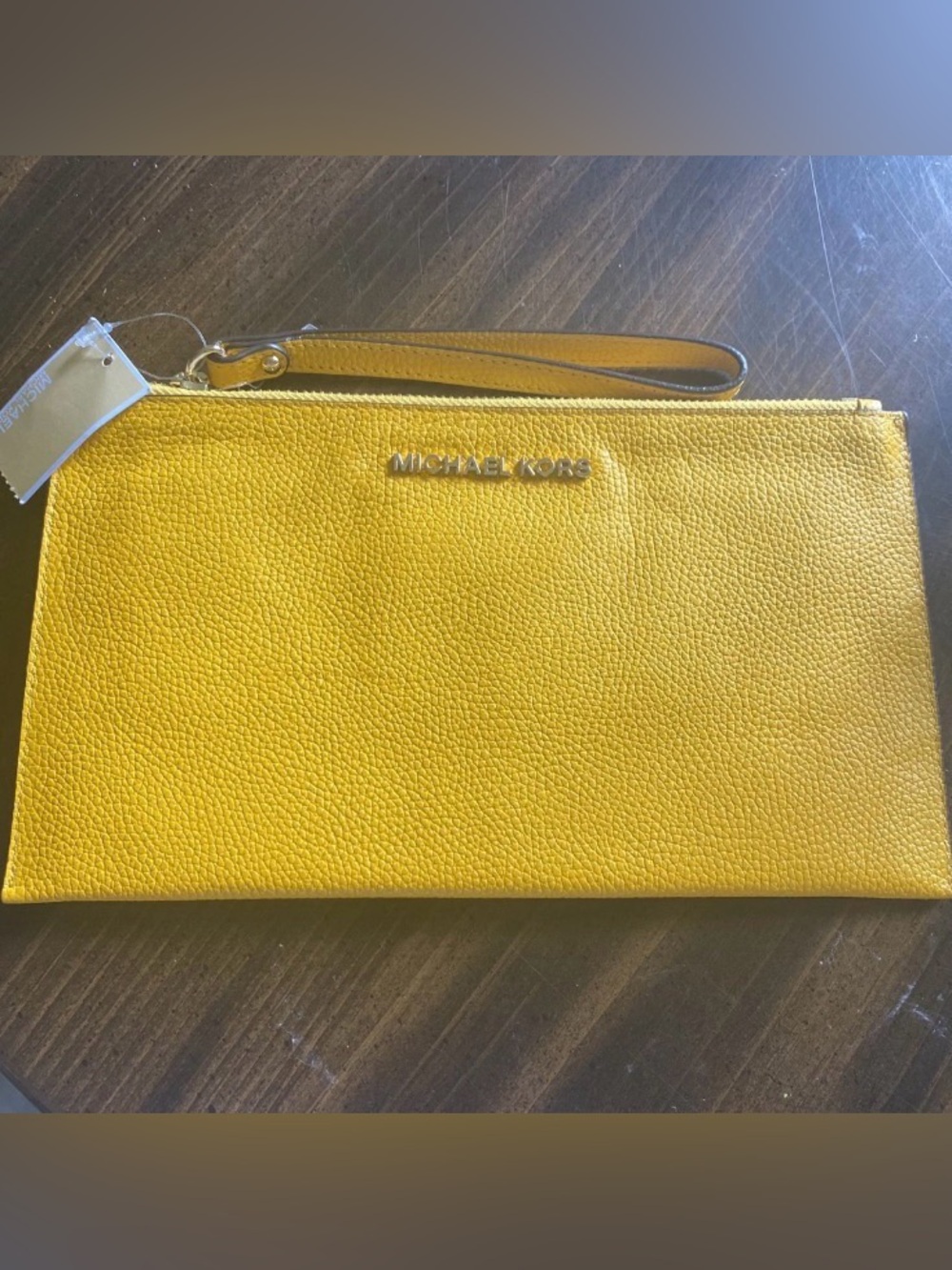 michael kors large zip clutch wristlet Nwt Jasmine Yellow 10” W By 6” L